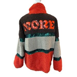 M.T. Sherpa Colorblock Jacket Orange Stripe Full Zip Large